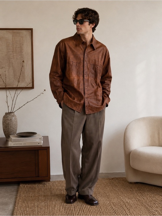 Nicole Other - Vintage Leather by Nicole Men’s Brown Genuine Leather Shirt Jacket Size L